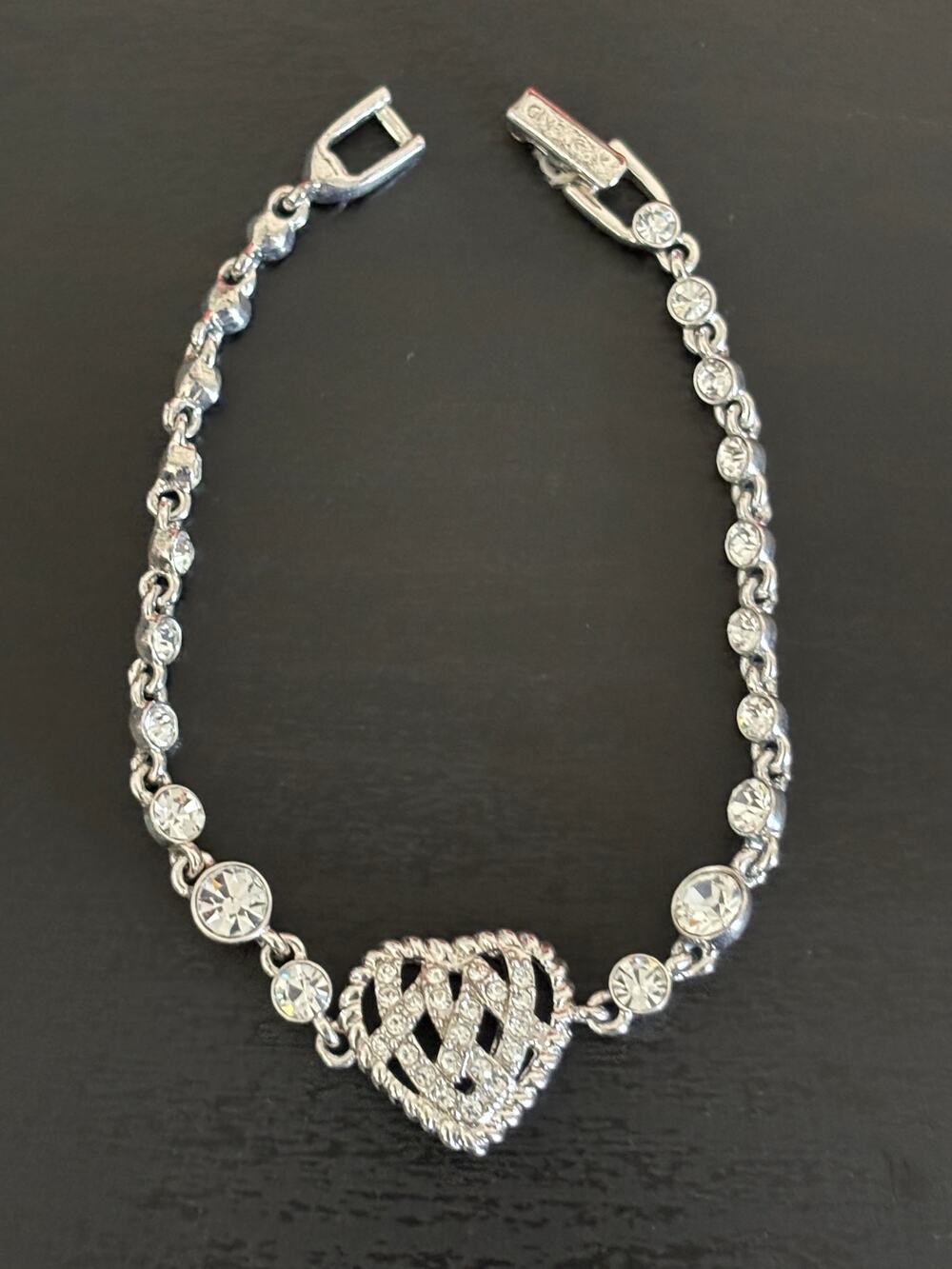 Givenchy Silver Tone Bracelet Rhinestones Heart